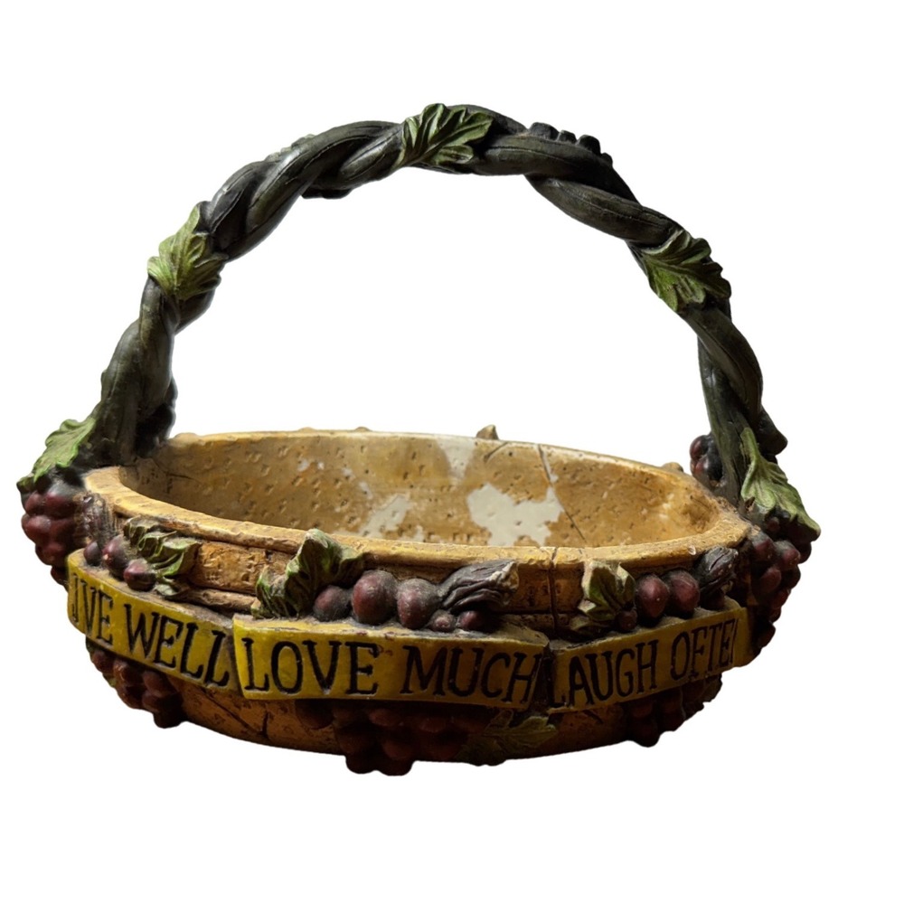 Live Well Love Much Laugh Often Grape Vine Resin Decorative Basket Rustic Decor